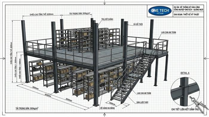 Bản vẽ 3D kệ sàn mezzanine Quảng Ngãi Bản vẽ 3D kệ sàn mezzanine Quảng Ngãi trước khi sản xuất