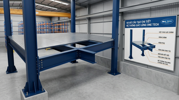 Cấu tạo kệ sàn mezzanine chịu tải Cấu tạo kệ sàn mezzanine gồm cột trụ beam và mặt sàn