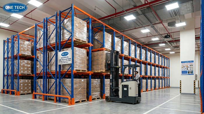 Xe nâng di chuyển trong hệ thống kệ drive in Xe nâng di chuyển trong hệ thống kệ drive in