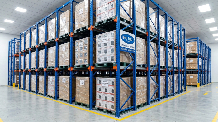 Kệ drive in cho kho thành phẩm đóng pallet Kệ drive in cho kho thành phẩm đóng pallet
