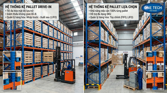 So sánh kệ drive in và kệ selective tại Quảng Ngãi So sánh kệ drive in và kệ selective Quảng Ngãi