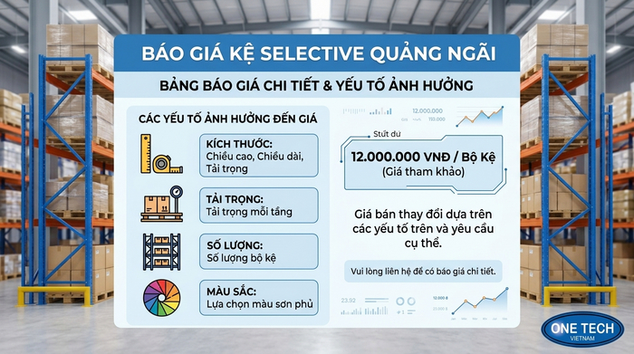 Báo giá kệ kho Selective tại nhà máy OneTech Bảng báo giá kệ selective Quảng Ngãi chi tiết