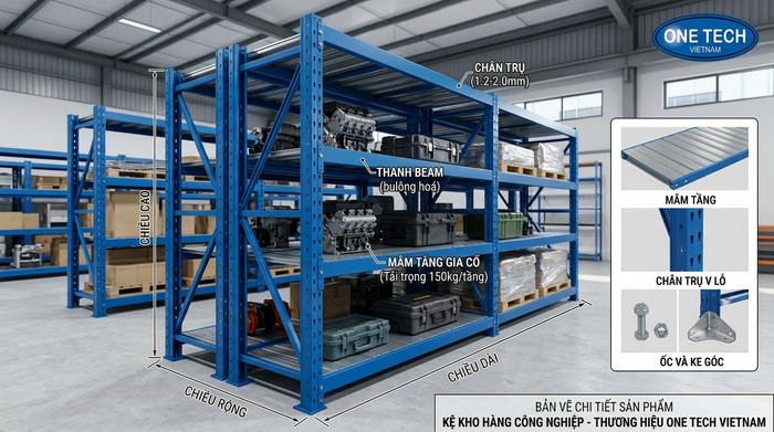 Chi tiết cấu tạo kệ sắt chịu tải nặng Quảng Ngãi