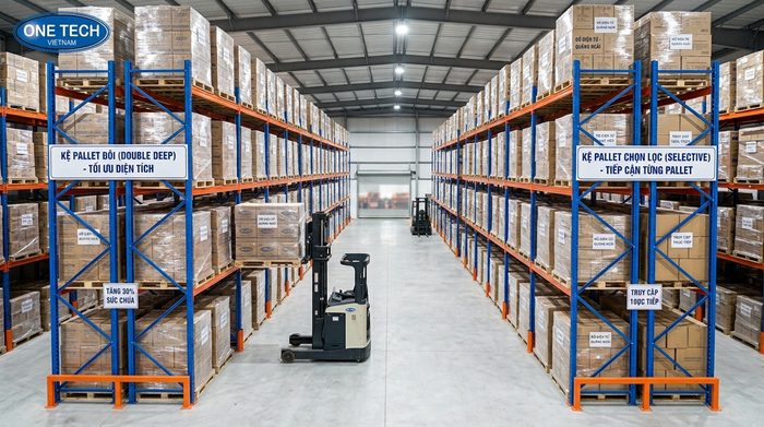 Kệ Double Deep và kệ Selective trong kho pallet tại Quảng Ngãi