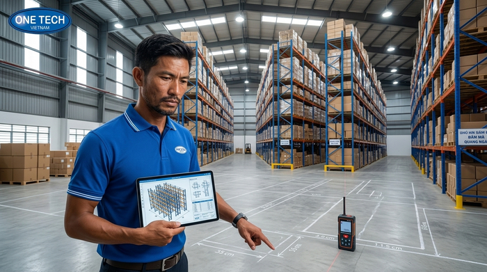 Khảo sát mặt bằng trước khi thiết kế kệ narrow aisle Khảo sát thiết kế Kệ Narrow Aisle Quảng Ngãi trước khi lắp đặt