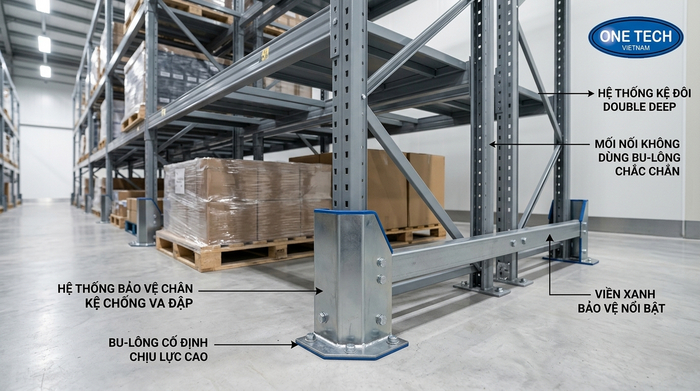 Nẹp bảo vệ chân trụ cho kệ Double Deep trong kho công nghiệp