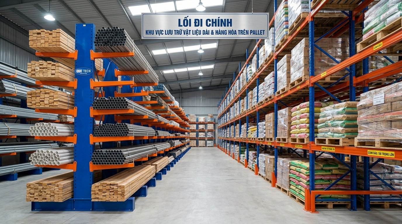 So sánh kệ tay đỡ và kệ pallet trong kho công nghiệp Quảng Ngãi