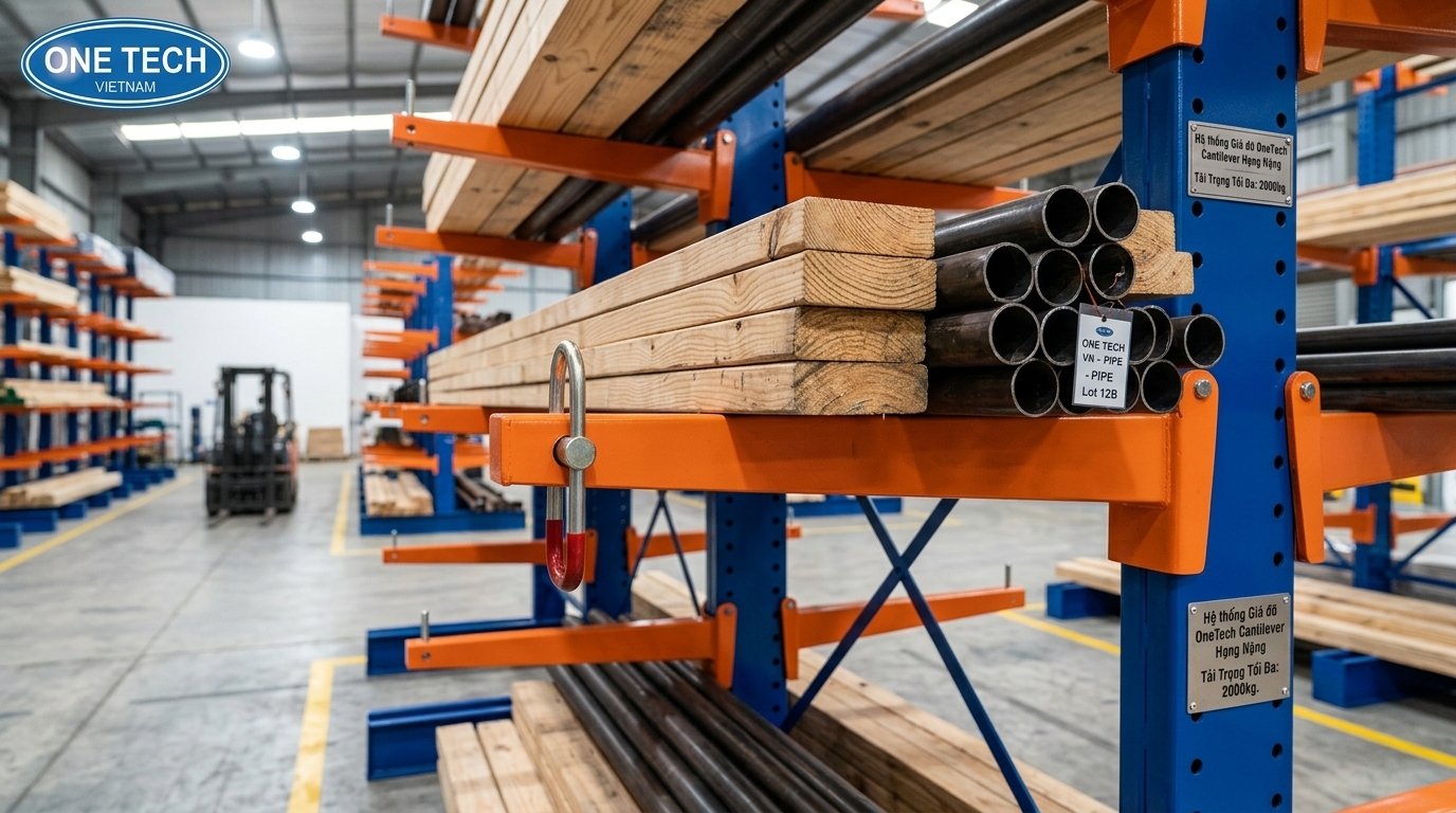 Tay đỡ kệ cantilever chịu tải cho hàng dài trong kho công nghiệp