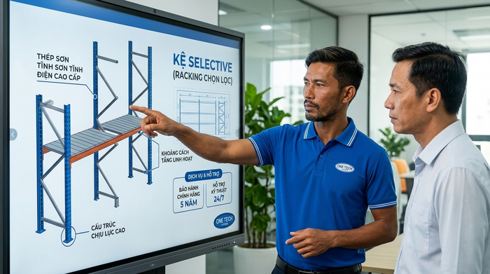 Tư vấn lắp đặt kệ Selective chuyên nghiệp Chuyên viên OneTech tư vấn giải pháp kệ kho hàng
