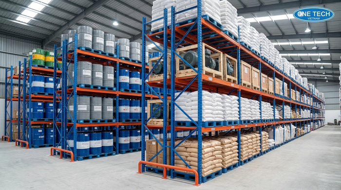 Kho hàng sử dụng kệ Selective chứa nguyên liệu Ứng dụng kệ Selective trong kho tổng tại Quảng Ngãi
