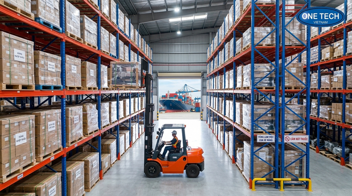 Xe nâng di chuyển dễ dàng trong kho hàng Xe nâng hoạt động linh hoạt giữa các dãy kệ Selective