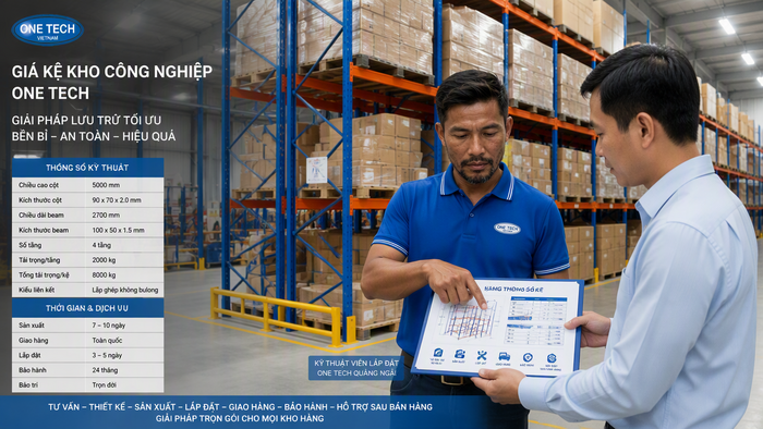 Đội ngũ lắp đặt kệ kho hàng Quảng Ngãi trực thuộc OneTech Group