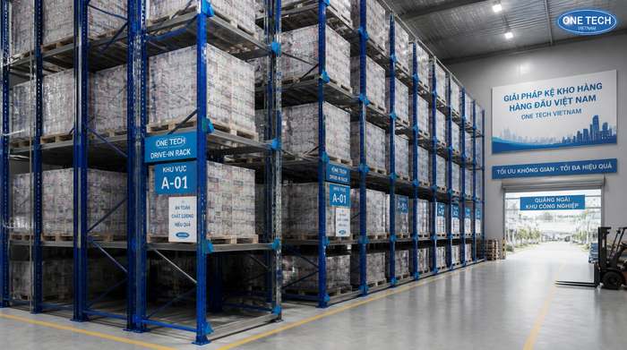 Kệ Drive In mật độ cao cho kho logistics Kệ Drive In cho kho công nghiệp lưu trữ hàng đồng nhất tại Quảng Ngãi