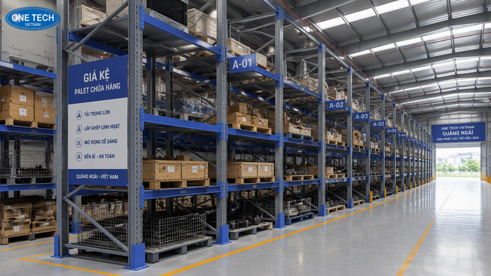 Kệ pallet racking tải trọng nặng cho kho tại Quảng Ngãi