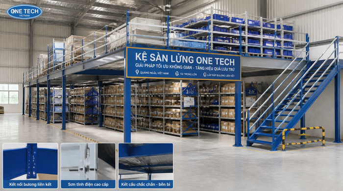Kệ sàn lửng cho kho có trần cao Kệ sàn lửng giúp tăng diện tích lưu trữ kho logistics Quảng Ngãi