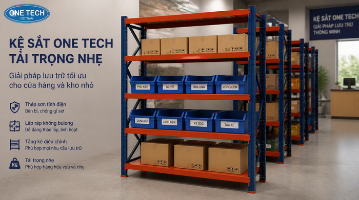 Kết cấu kệ tải trọng nhẹ sơn tĩnh điện với chân trụ mâm tầng và giằng chịu lực