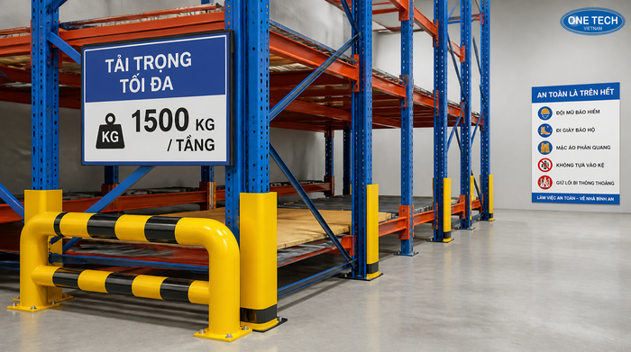 Phụ kiện an toàn kệ kho logistics Phụ kiện an toàn cho kệ kho logistics gồm rào chắn và ốp chân trụ