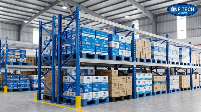 Kệ Drive-In tăng mật độ lưu trữ cho kho FMCG Quảng Ngãi Kệ Drive-In cho kho FMCG mật độ cao tại Quảng Ngãi