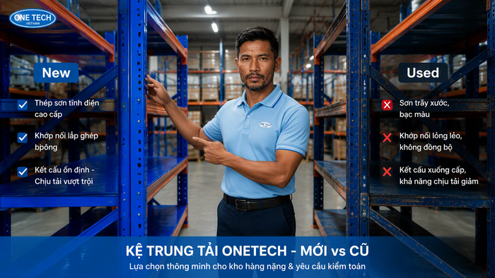 So sánh kệ mới và kệ thanh lý cho kho Quảng Ngãi So sánh kệ trung tải mới và kệ thanh lý cho kho hàng